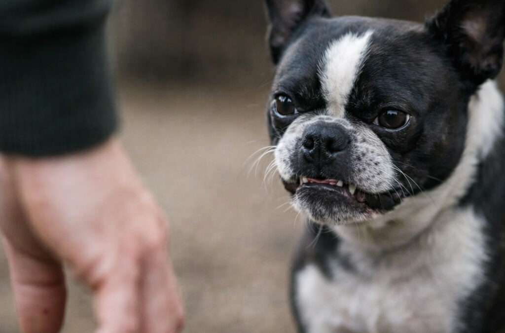 chien intense ou reactif regard fixe posture tendue